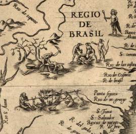 Cannibals, detail of Diego Gutiérrez, Americae sive qvarta e orbis parties nova et exactissima description, 1562
