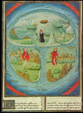 t-o_mappa_mundi Mappa Mundi showing Noah's ark and three sons on three continents in La Fleur des Histoires, Valenciennes, 1459-63
