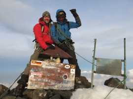 Summit of Mt. Stanley, border between Uganda and Congo, dividing point between the watersheds of the Congo and Nile Rivers.